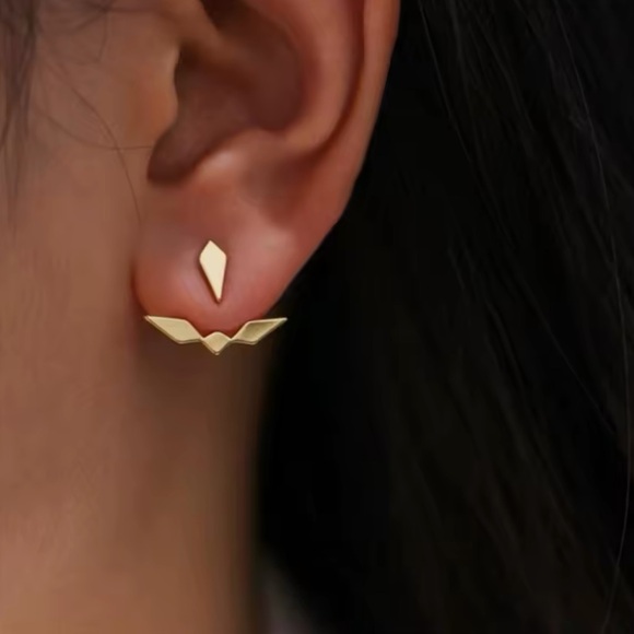 “Rebel” Geometric Unique 925 Sterling Silver Gold Minimalist Boho Stud E… - Picture 4 of 5